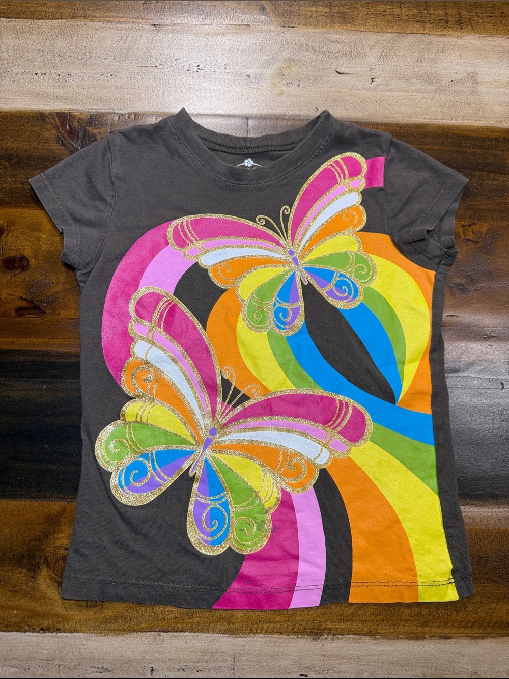 Place Girls' Size 5-5 Butterfly Rainbow Graphic Tee